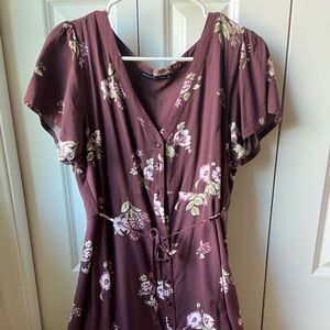 Abercrombie and Fitch- maroon floral dress with tie and buttons.